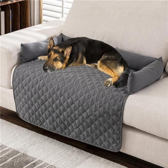 Calming Dog Bed Mat for Couch, Calming Dog Couch Bed with 3 Side Dog Pillow - Picture 1 of 7